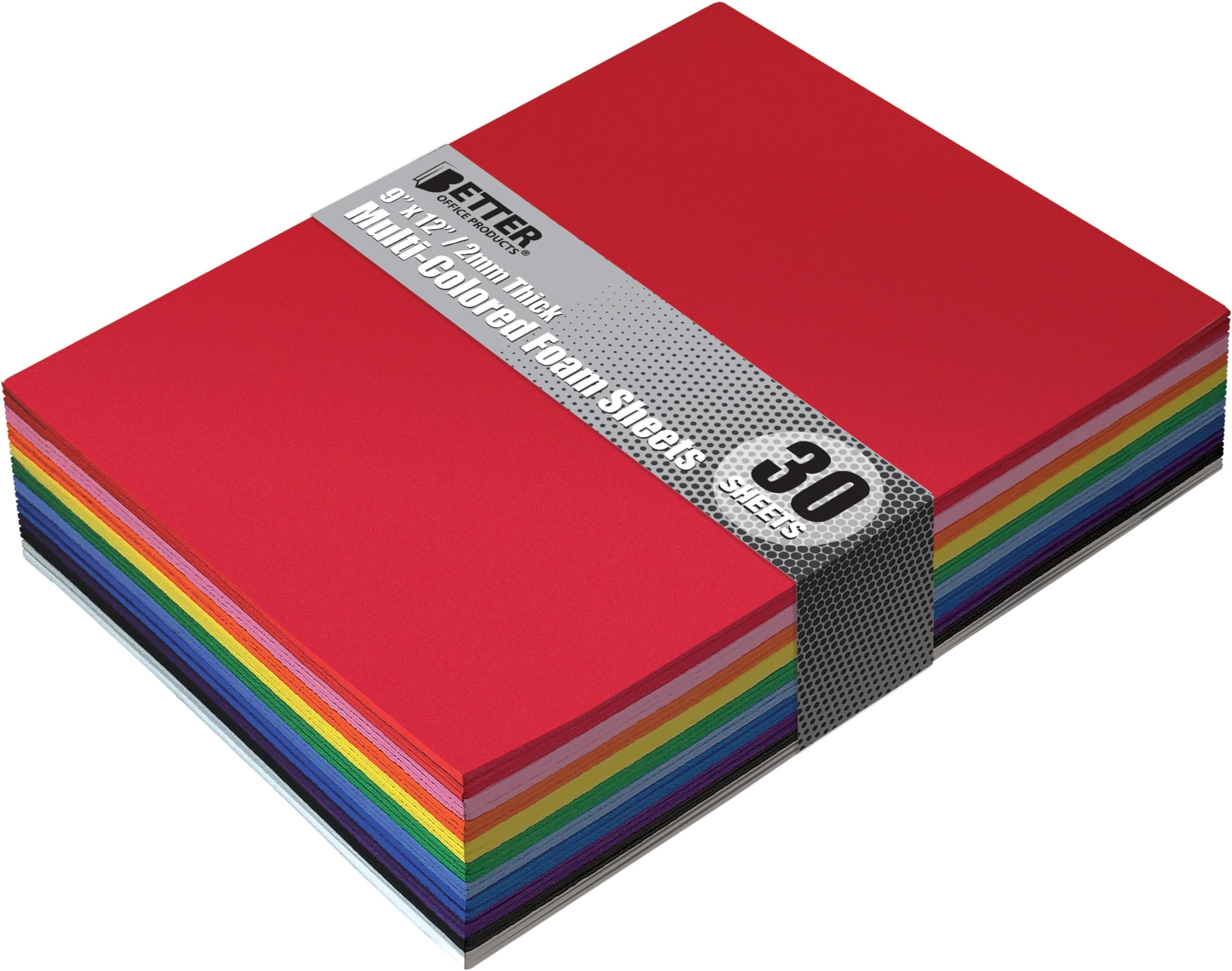 Better Office Products 30 Pack EVA Foam Sheets, 9 x 12 Inch, Assorted Colors (10 Colors), 2mm Thick, by, for Arts and Crafts, 30 Sheets