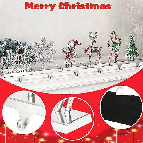 Miniatura 4 de Juego de 4 soportes de calcetines de Navidad para mantel de Navidad, colgadores de calcetines de Navidad para chimenea, Papá Noel, muñeco de nieve,