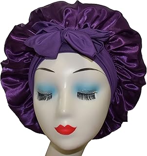 Satin Silk Bonnet Silky Night Sleep Hats Wide Ties Band for Girl Women Women Curly Hair Edge Wrap Wigs Purple