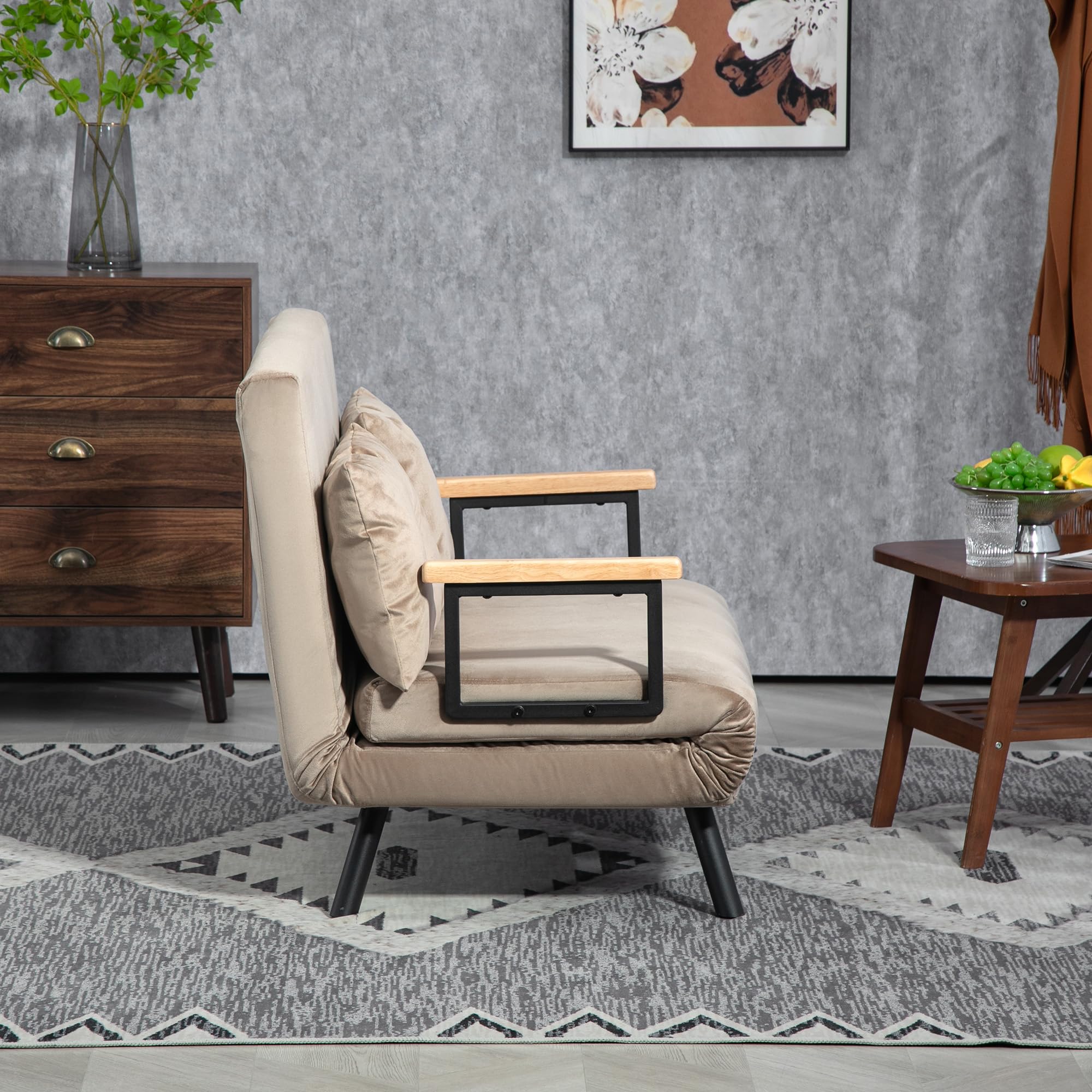 HOMCOM sofa rozkładana 4 w 1 2-osobowe z funkcją spania, 183 x 98,5 cm składana kanapa do spania z 5-stopniowo regulowanym oparciem, poduszką lędźwiową i welurowym wykończeniem dla salonu