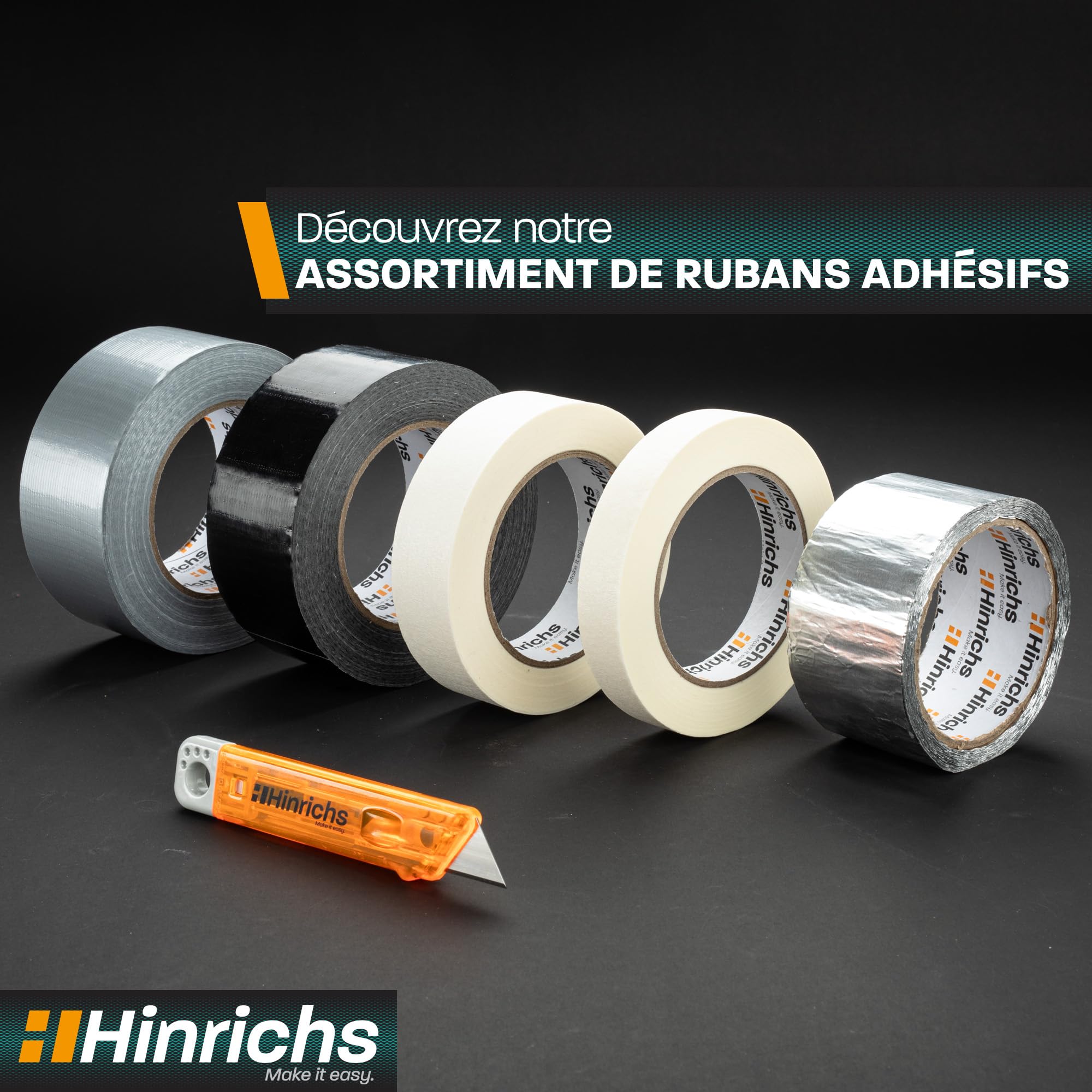 Hinrichs Ruban Adhésif Argenté – Lot de 4 Rouleaux de Gros Scotch 50 m x 50 mm – Scotch Renforcé Ultra Résistant – Duct Tape Imperméable – Ruban Gaffer Argenté pour Intérieur et Extérieur