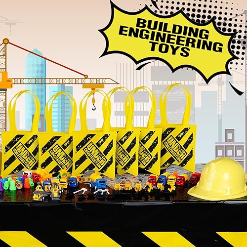 Miniatura 7 de Sratte 122 piezas de suministros de fiesta de cumpleaños de construcción, 12 sombreros de construcción, 12 chalecos de construcción, 12 bolsas de