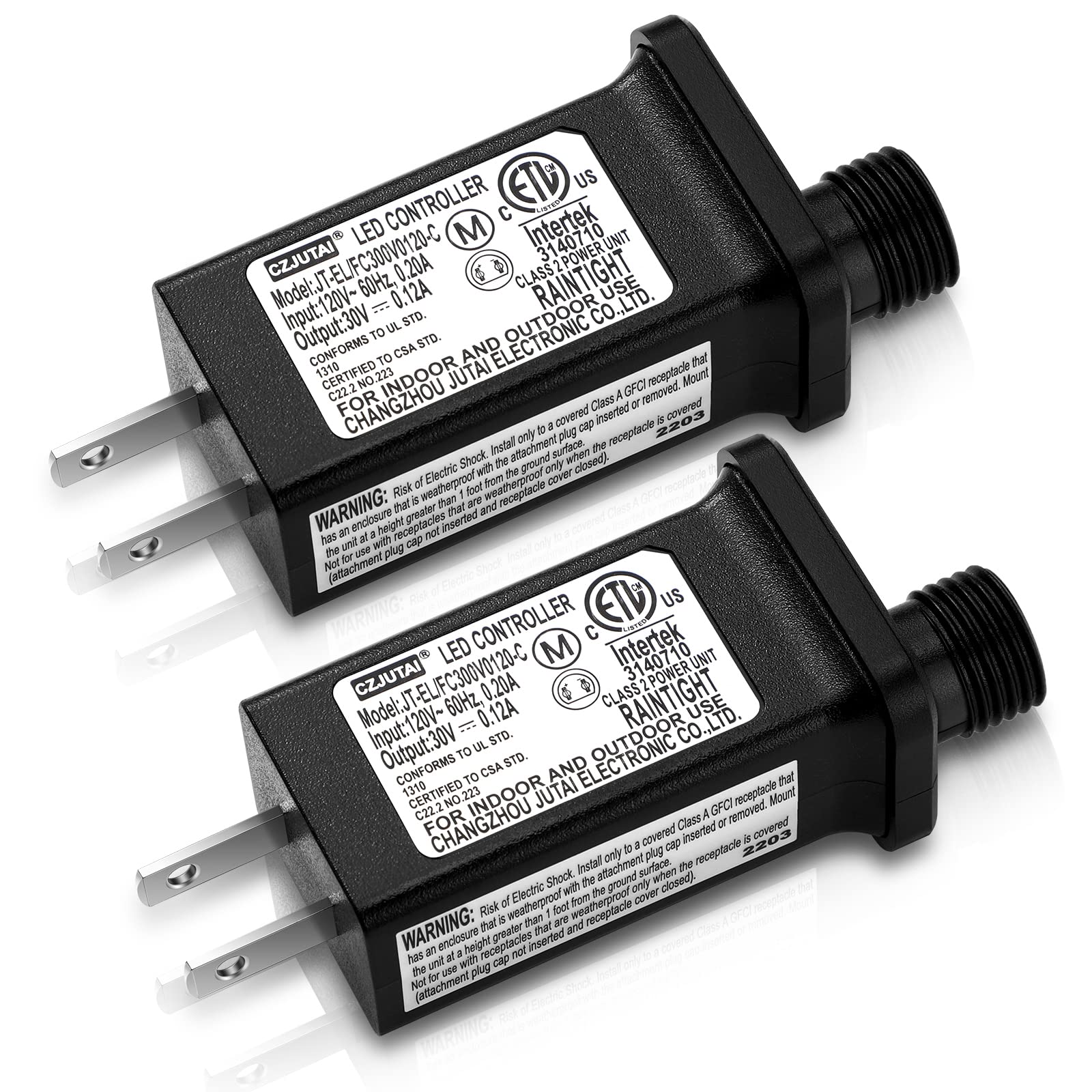 Photo 1 of 2 Pieces LED Transformer Replacement Class 2 Power Supply for Christmas String Light Inflatable Decorations LED Controller IP44 Waterproof Low Voltage Transformer US Power Adapter (30V3.6W 0.12A)