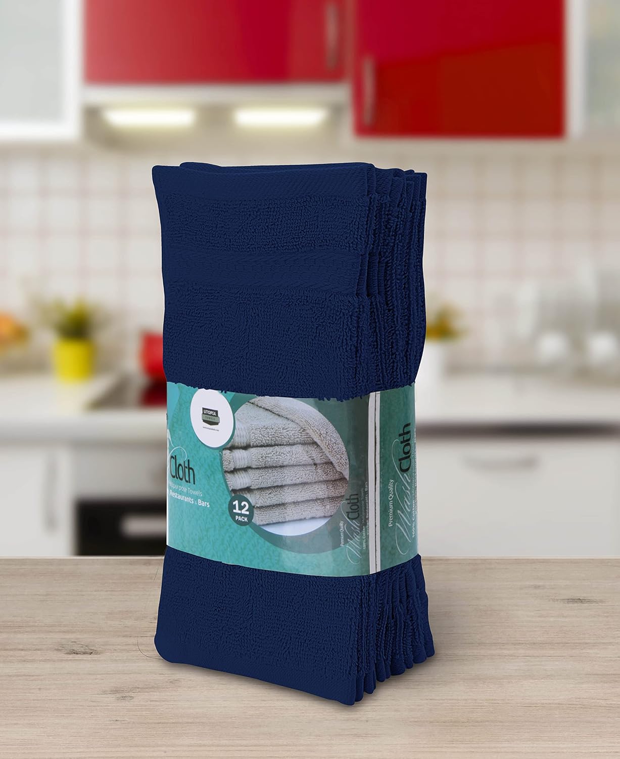 Utopia Towels [12 Pack Premium Wash Cloths Set (12 x 12 Inches) 100% Cotton Ring Spun, Highly Absorbent and Soft Feel Essential Washcloths for Bathroom, Spa, Gym, and Face Towel (Navy)