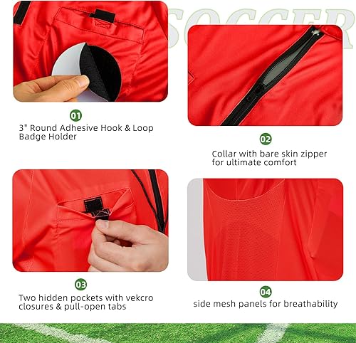 Miniatura 4 de CUTIEHON Camiseta de árbitro de fútbol, camiseta oficial de árbitro profesional de manga corta, con un soporte para insignia y bolsillos