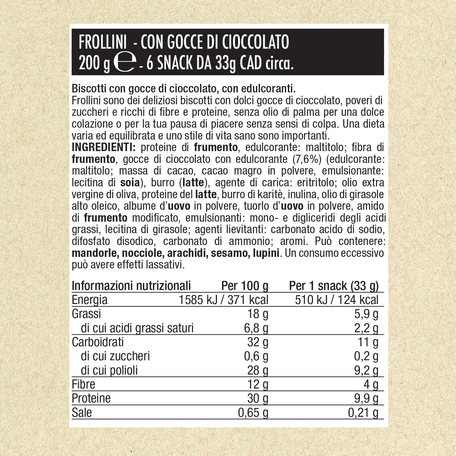 Biscotti Proteici Frollini Con Gocce Di Cioccolato EatPro 6 Monoporzioni Colazione Proteica, Snack Proteici, 30% Proteine 18% Fibre, Low Carb Biscotti Keto Diet, Dieta Chetogenica Prodotti