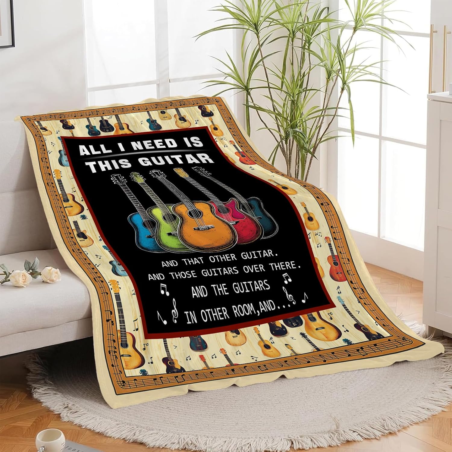 Guitar Blanket, Music Guitar Throw Blanket Gifts Blankets Stuff Fleece Flannel Plush for Girls Women Men Boys Lovers Adults Soft Bedding Gift for Sofa Bed Office Home Decor 40"X50" - Image 3
