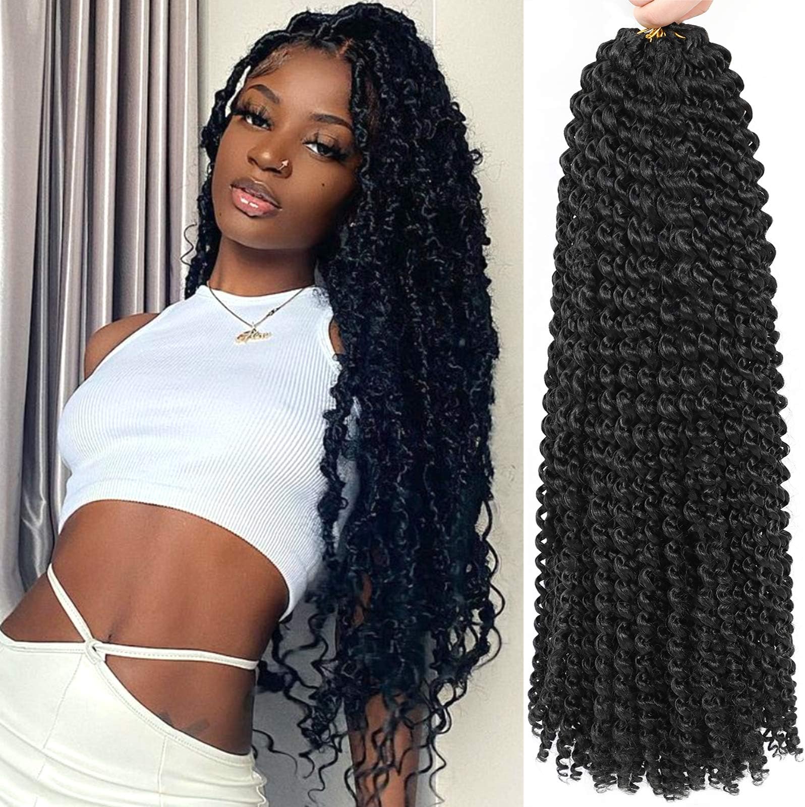 Passion Twist Hair 24 Inch 8 Packs Water Wave Crochet Hair Curly Braiding Hair For Butterfly Locs Long Bohe Crochet Braids (24 Inch (Pack of 8), 1B#)
