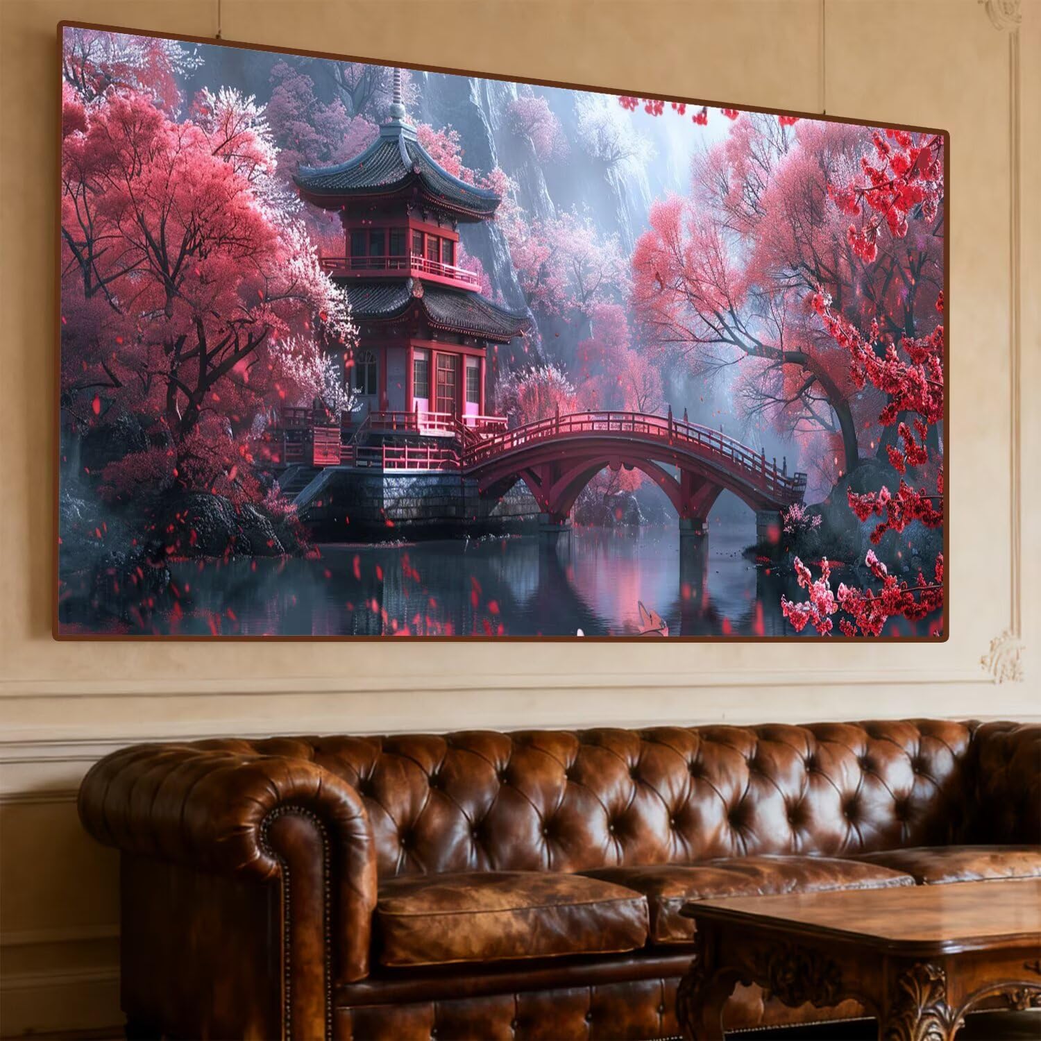 Malarstwo diamentowe Japoński krajobraz diamentowy pełny zestaw 200 x 90 cm diamentowe malowanie dziewczyna malować według numerów, DIY diamenty Crystal Art mozaika DIY malarstwo dla dorosłych, wieża
