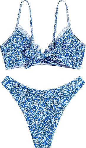 Miniatura 2 de ZAFUL - Bikini de corte alto floral con aros para mujer, conjunto de traje de baño de dos piezas con alambre en V