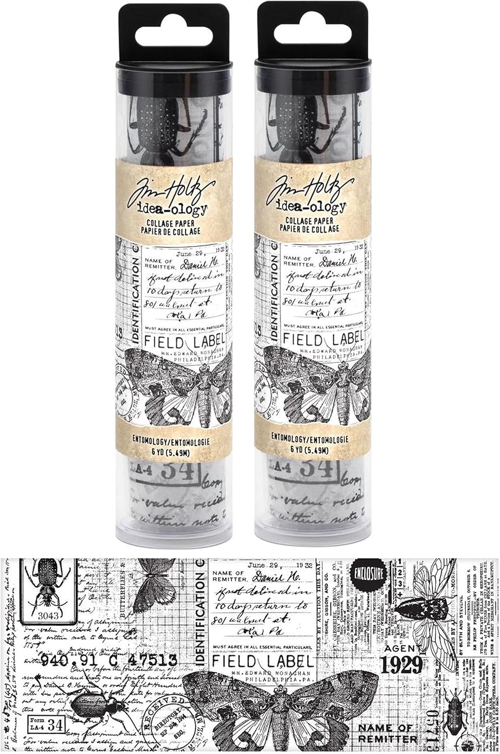 Tim Holtz by idea-Ology, Entomology Collage Paper, Bundle of 2 Packages, 12 Yards Total