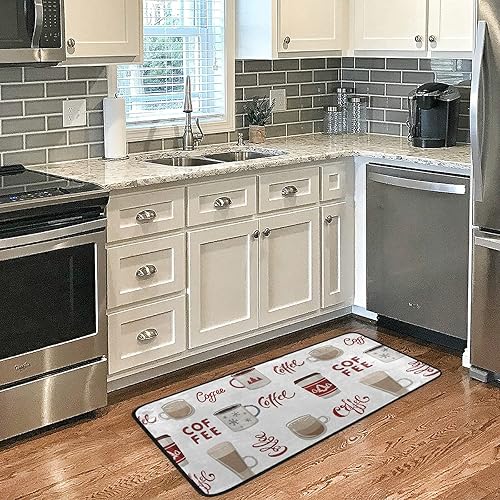 Miniatura 4 de Tapete de cocina con temática de café para piso, antifatiga, para decoración del hogar, tapete de cocina cómodo, impermeable, 39 x 20 pulgadas,