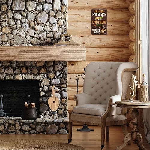 Miniatura 6 de Cartel de metal en relieve de pescador con la captura de su vida, divertido arte de pared de pesca para garaje, casa del lago o cueva de hombre