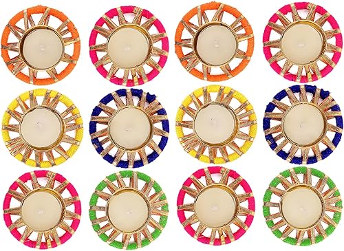 Miniatura 7 de SATVIK - 4 piezas redondas de chakras de metal Dia Festive Diwali Pooja Pujan Portavelas de té Lámpara de aceite para el hogar Mandir Oficina