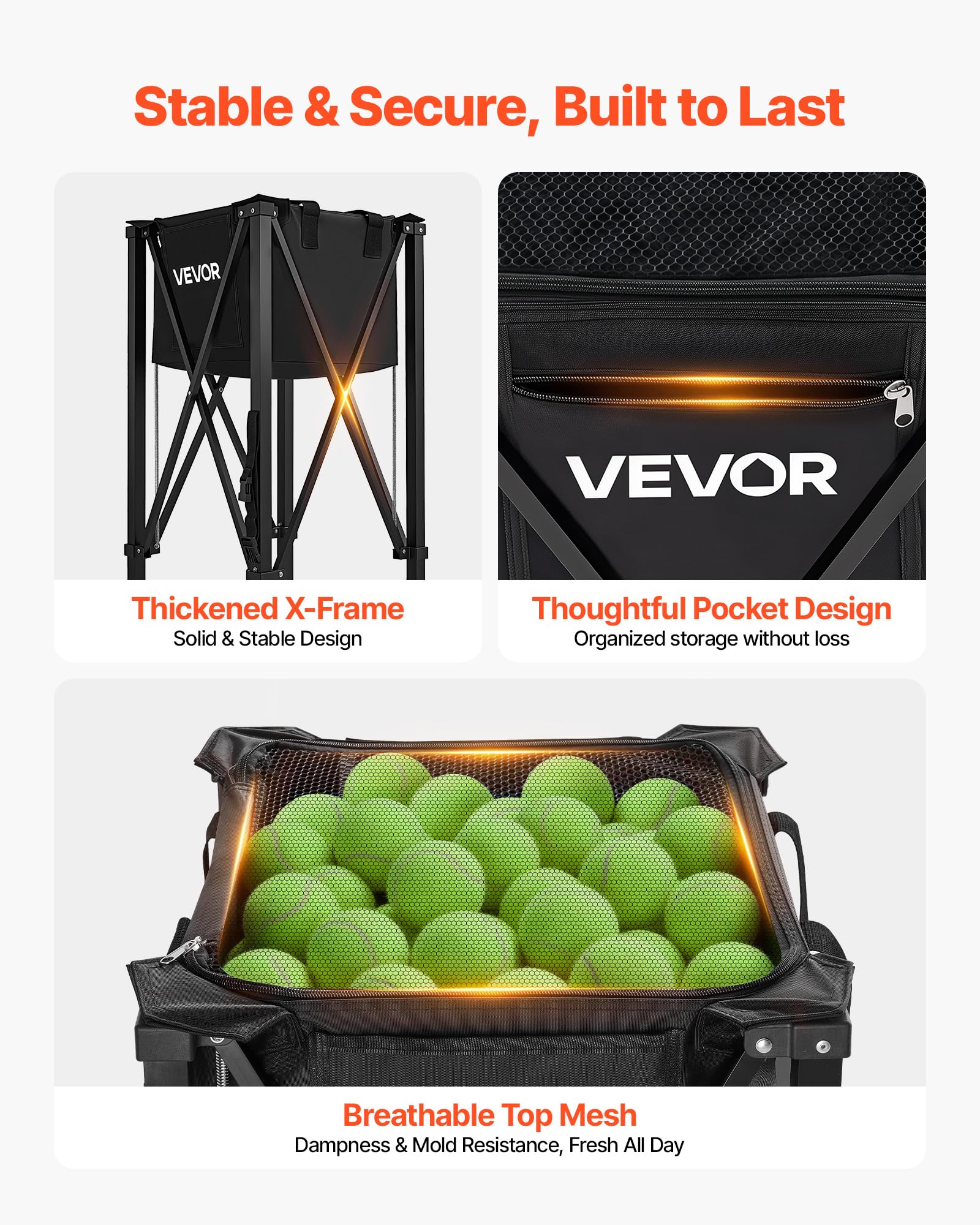 VEVOR Panier à Balles de Tennis avec roulettes, Capacité