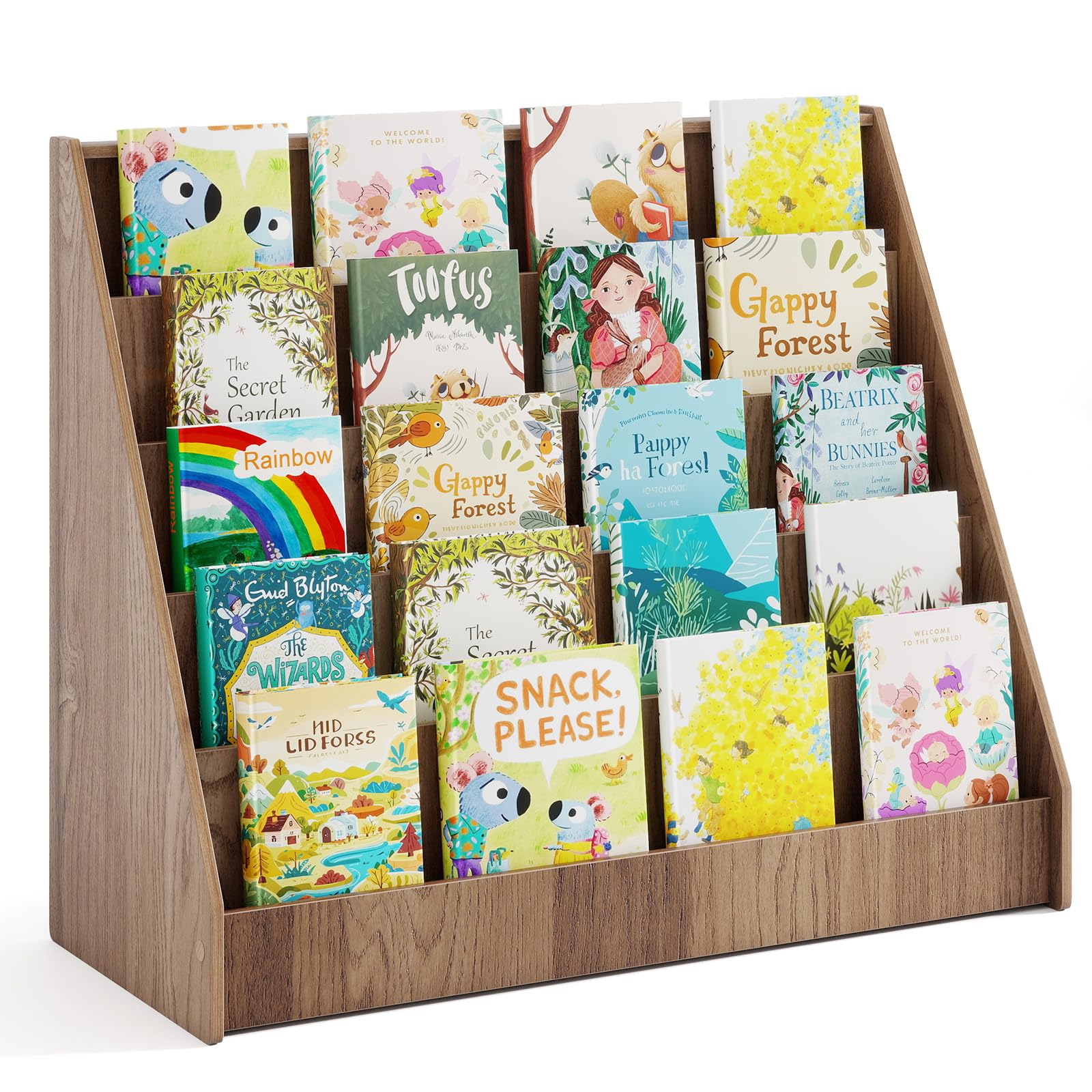 IFANNY Kids Bookshelf, Nursery Book Shelves w/ 5 Tier Book Racks, Small Children’s Bookcase, Floor Magazine Rack, Wood Book Display Shelf for Kids