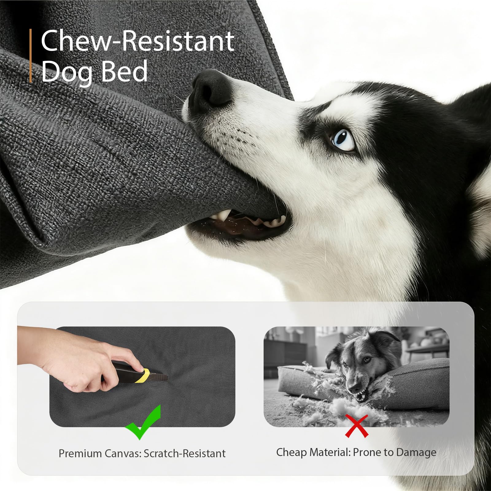 Sytopia 42in Dog Beds for Large Sized Dogs, Waterproof Egg Crate Foam XL Orthopedic Pet Bed with Removable Washable Cover,chew-Proof, Non-Slip Bottom, Supports up to 100 lbs for Old Pet, Dark Gray - image 2