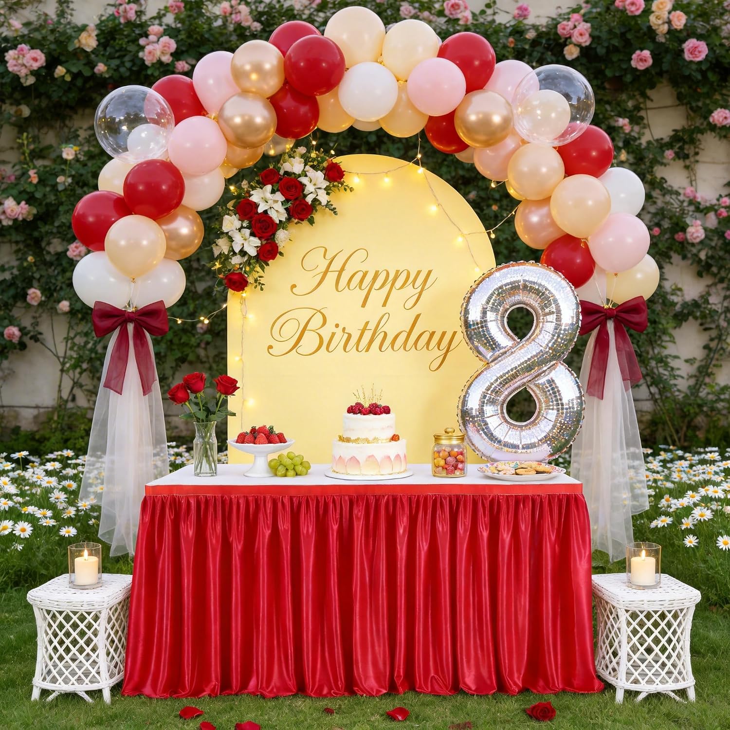 14ft Red Polyester Ruffled Table Skirt for Rectangle Table Desk Skirts | Red Table Skirt for Desk Skirt Dorm Wedding Birthday Party Baby Shower Bridal Shower Table Decorations