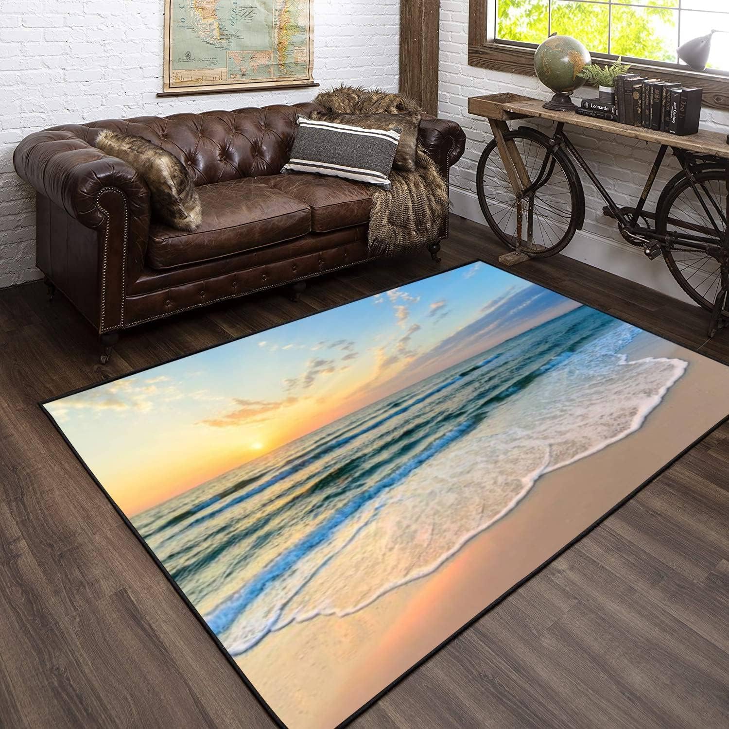 Tapis de chambre enfant et salon au design 3D de plage évasion nature moderne