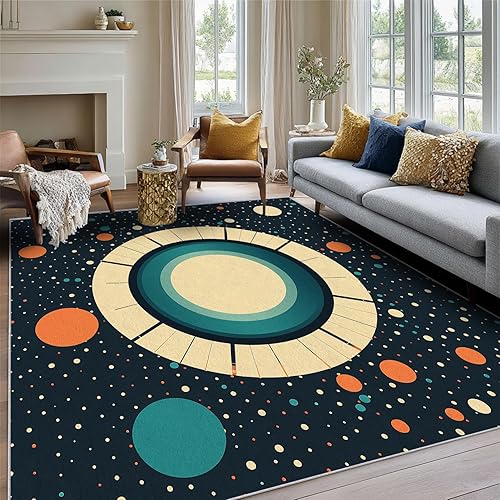 Miniatura 35 de Alfombra retro de los años 70, alfombras de área de 6 x 8 pies, patrón geométrico moderno de mediados de siglo, para sala de estar, dormitorio,