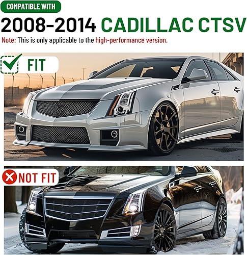 Miniatura 8 de HECASA Rejilla delantera superior e inferior compatible con Cadillac CTS-V CTSV 2008-2014 Coupe/Wagon/Sedan Reemplazo para 23345018 23185922