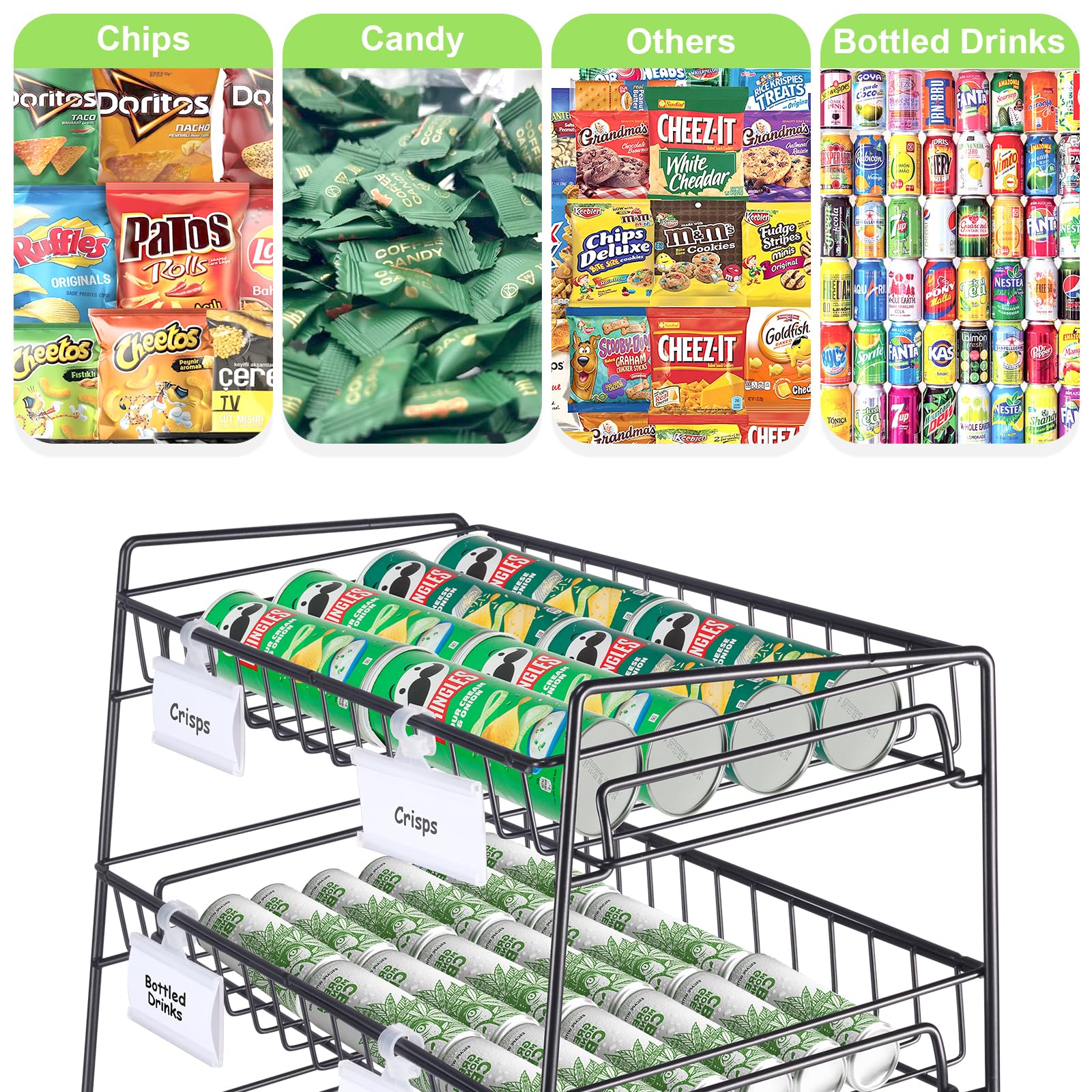 4 livelli di presentazione caramelle scaffale per caramelle, snack per bancone, snack, supporto per vendita al dettaglio, feste, cucina, negozi, ufficio
