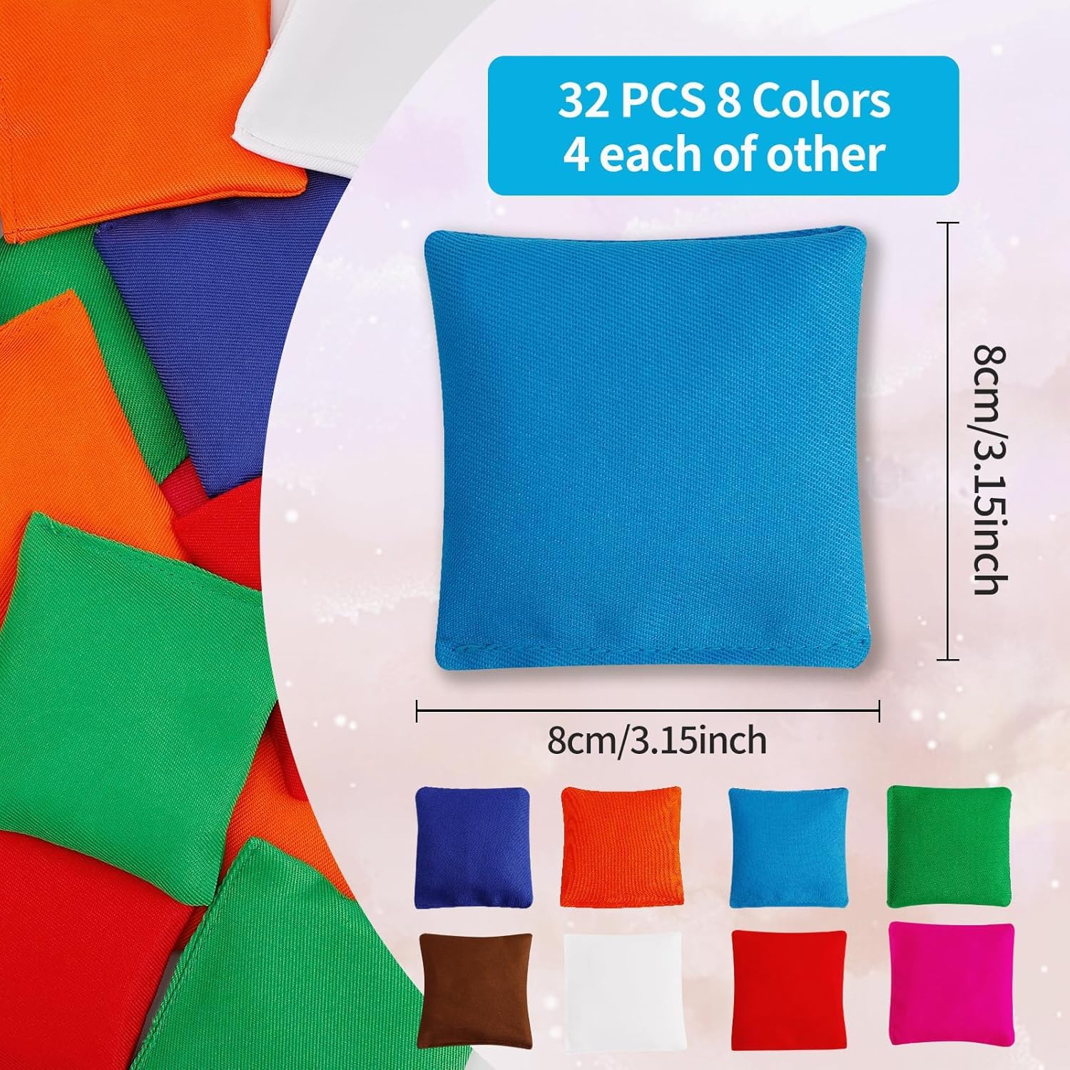 32 Stück Cornhole Säckchen, 8 × 8 cm Nylon Wurfsäckchen – Mini Bean Bags für Tossing, Kinder Outdoor Spiele, Familie & Party