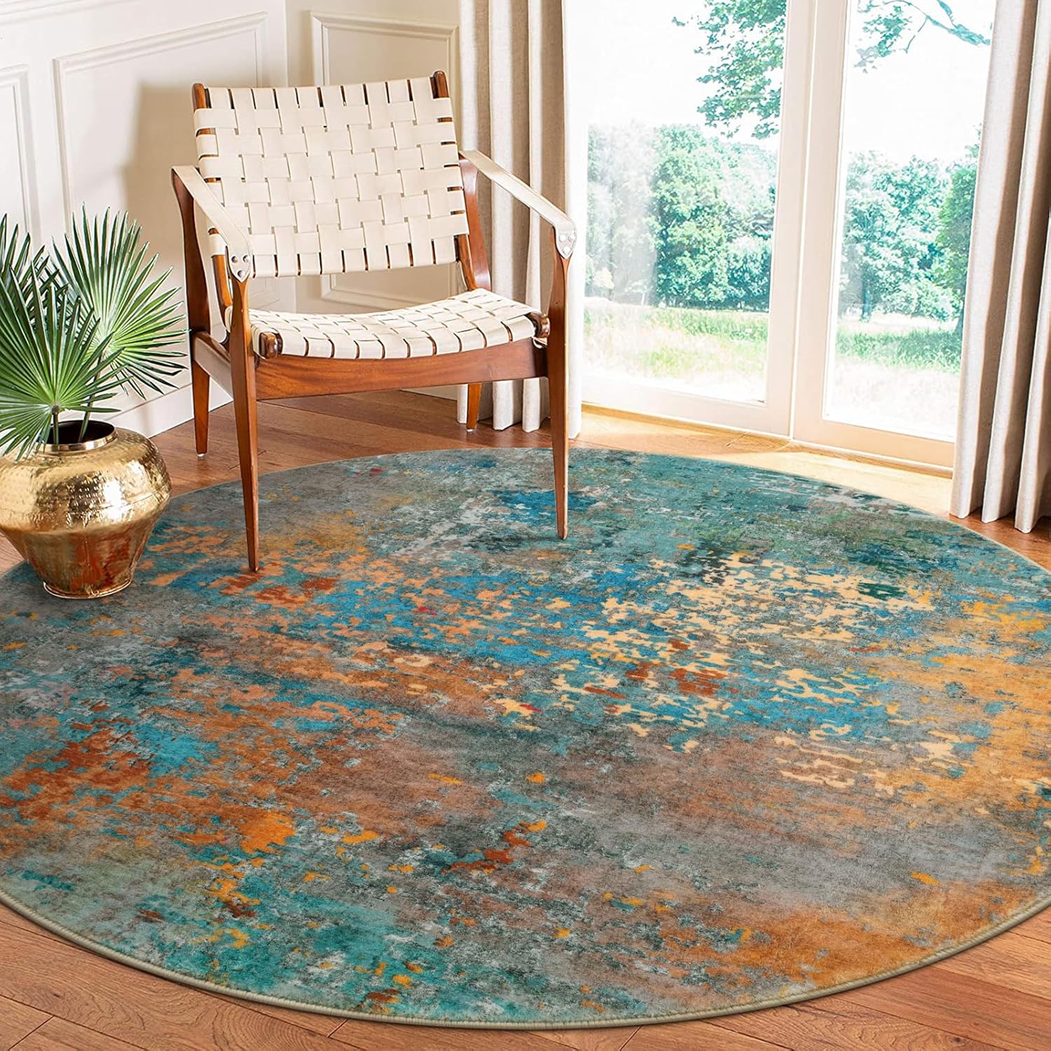 Lahome Modern Abstract Round Rug - 6Ft Colorful Living Room Rug Soft Dining Room Circle Rugs Non Slip Bedroom Mat, Contemporary Indoor Floor Nursery Carpet for Kitchen Coffee Table Hardwood Floor