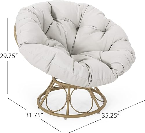 Miniatura 3 de Christopher Knight Home Nicholas Outdoor Papasan - Silla giratoria con cojín resistente al agua, marrón claro y beige