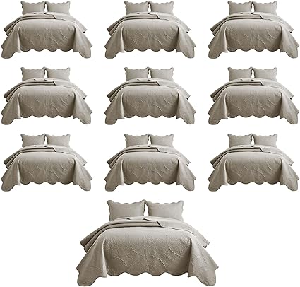 IR Imperial Rooms 10 Pack Twin Quilt Bedding Set (68" x 86") - Bulk Wholesale for Hotels, Guest Bedroom & Airbnbs - Lightweight Microfiber Reversible Floral Embossed Quilts Bedspreads (Beige)