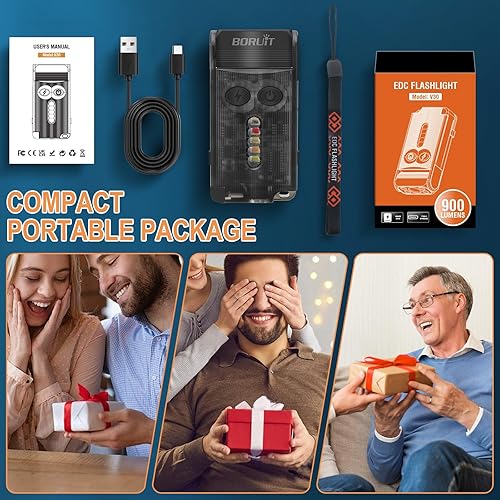 Miniatura 9 de BORUIT V30 - Linterna LED pequeña y potente EDC con luz roja y UV de 365 nm, rotación de 180, linterna plana de bolsillo recargable USB AC-C con
