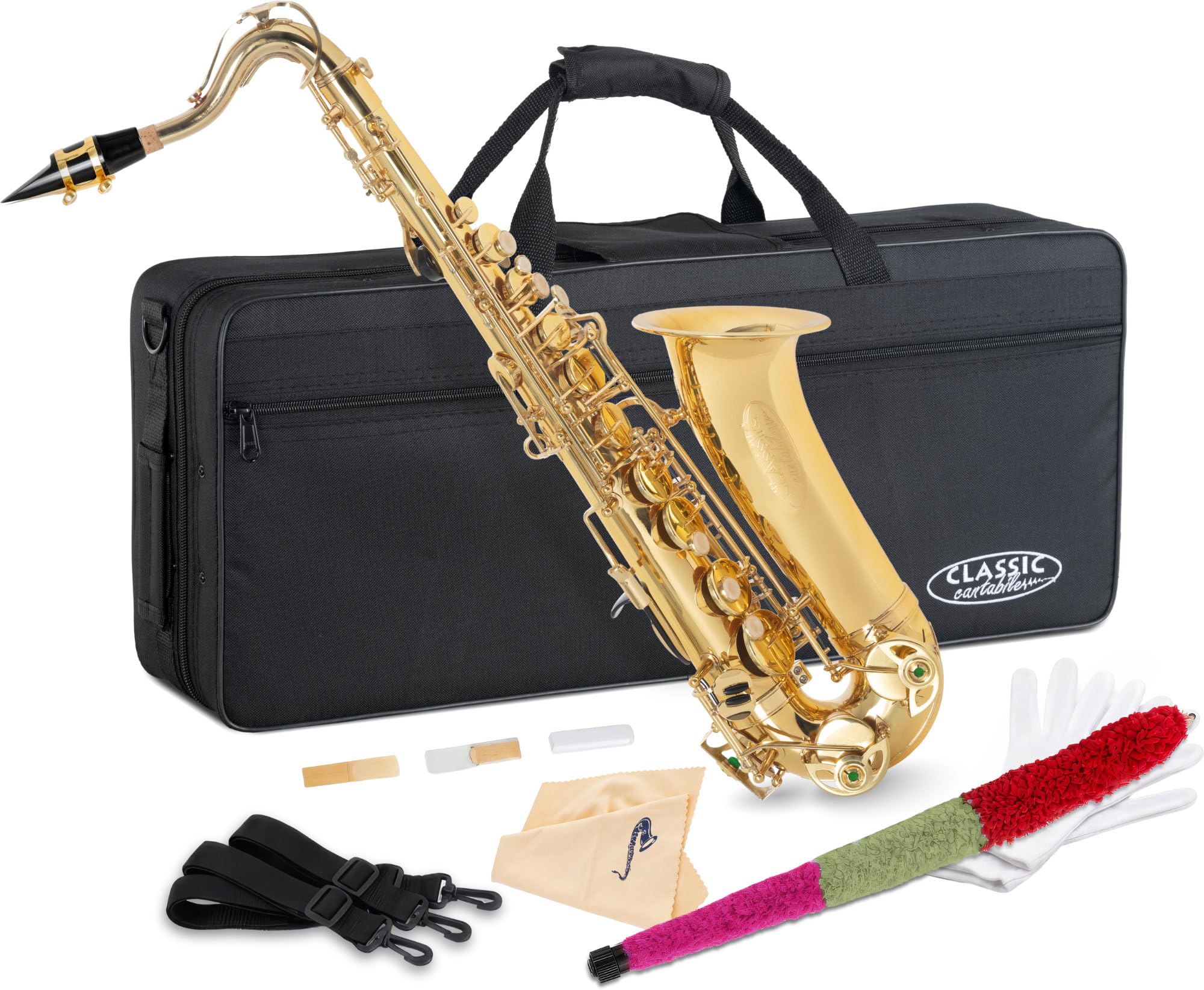Classic Cantabile Youngstar AS-420 Kinder-Altsaxophon, Eb, Lackiert | Eb-Stimmung, kindgerechte Mechanik, gebogener S-Bogen, Messing, Leichtkoffer mit Rucksackgurten