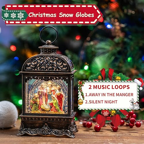 Miniatura 196 de Globo de nieve de Navidad, escena cardenal iluminada, linterna musical de agua de nieve, decoración navideña brillante y regalo para familiares