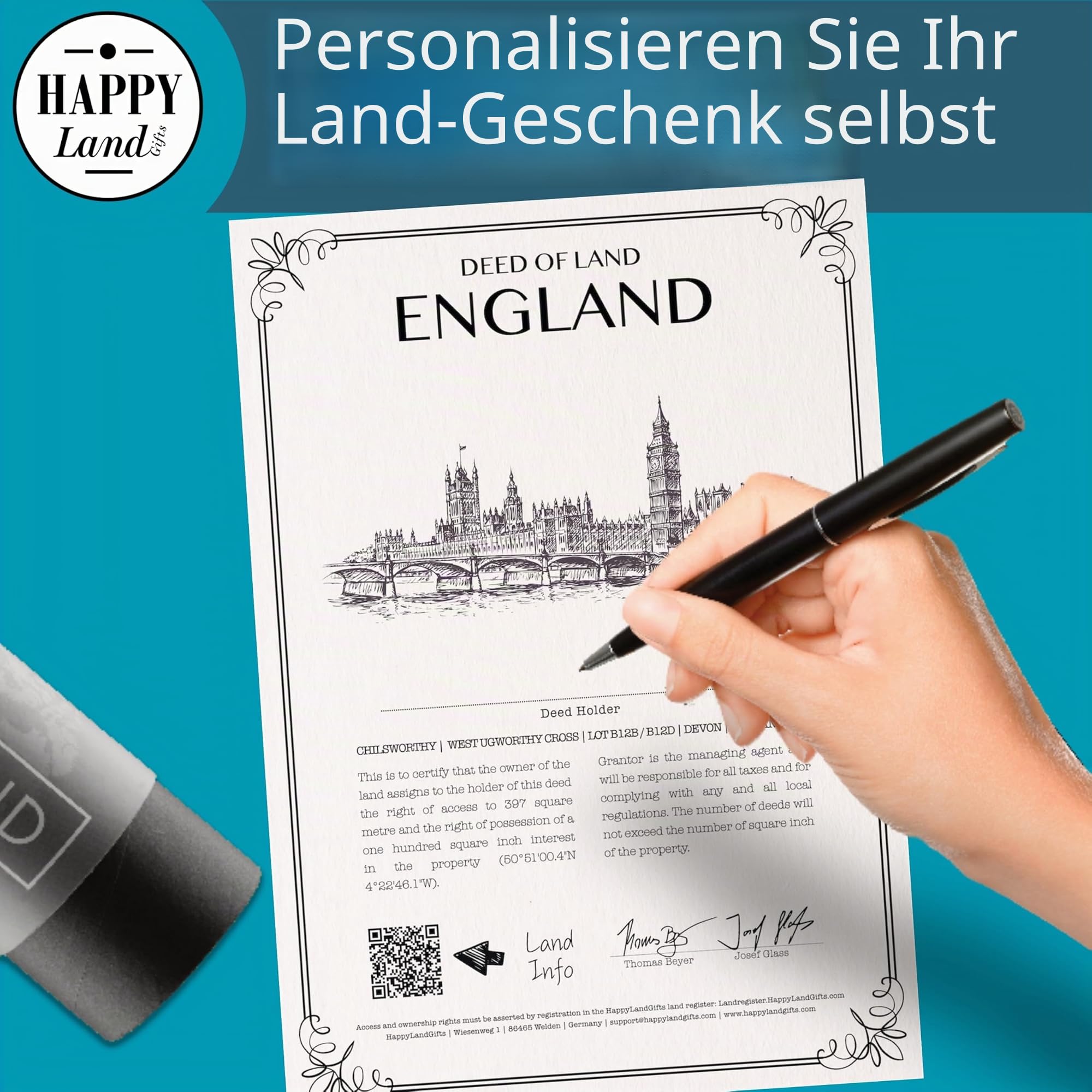 Echtes England Grundstück als einzigartiges Geschenk für UK Fans, echtes Stück England, einzigartige englische Themen-Geschenke, blanko Zertifikat zum Beschriften im Namen Ihrer Wahl