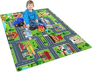 Mfmiudole Kids Play Rug for Playroom, Kids Car Mat Rug, Kids Play Rugs Town City Road Map Rug, Extra Large Boys Kids Car Track Play Rug for Playroom, Bedroom, Living Room (78.7 X 59 Inch)