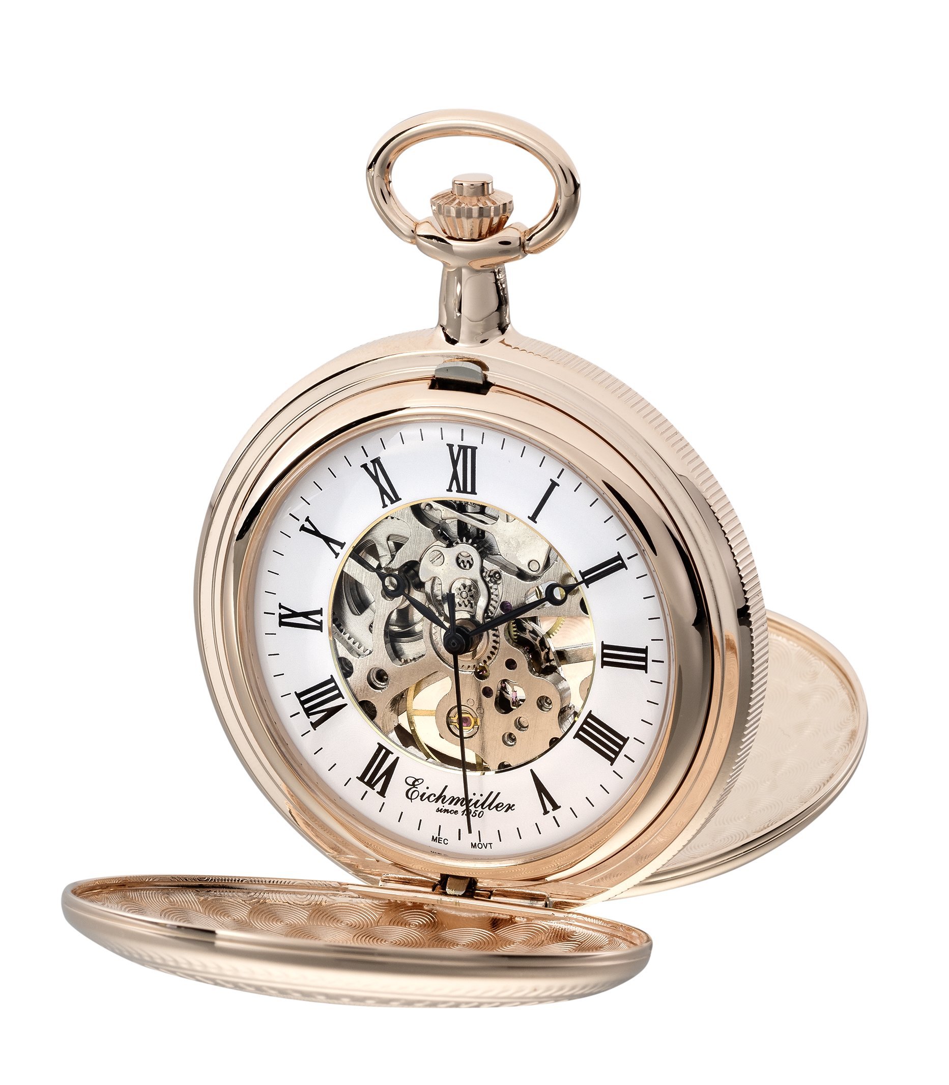 Reloj de Bolsillo con Tapa Doble Esqueleto mecánico con Cadena y Estuche