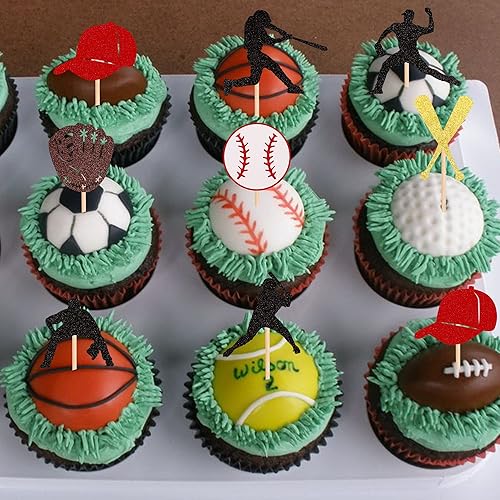 Miniatura 7 de 24 piezas de decoración de cupcakes de béisbol con purpurina para jugadores de béisbol temáticos deportivos para cupcakes, temática de béisbol, baby