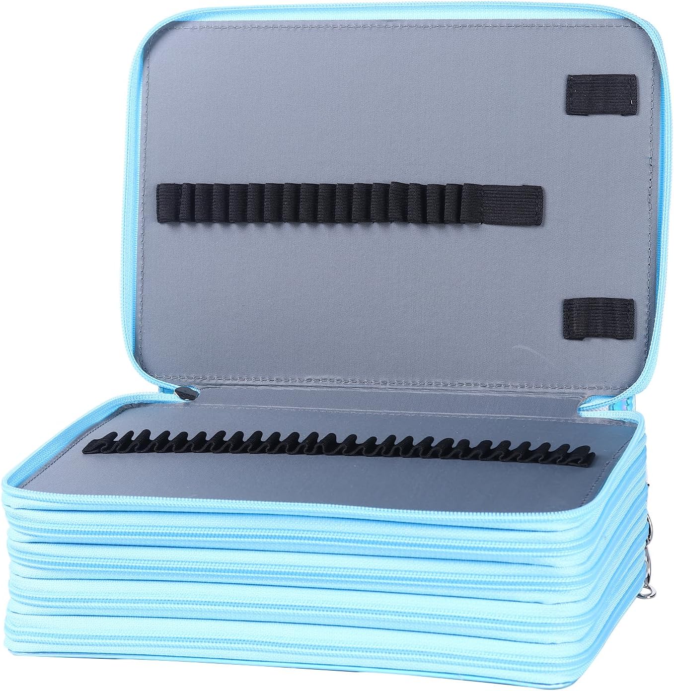 250 Slots Colored Pencil Case with Zipper Closure Pencils Bag Waterproof PU Leather Pen Organizer Storage Holder for Artist (Sky Blue)