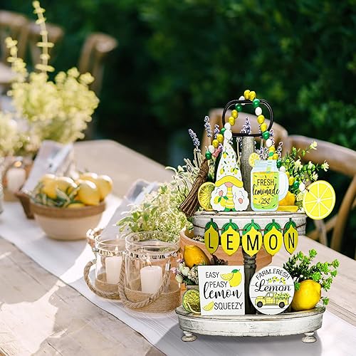 Miniatura 4 de 10 piezas de decoración de bandeja escalonada de limón para verano, accesorios de decoración de cocina con letreros de cuentas de madera, adornos