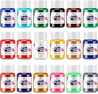 Glass Paint, Bearals 18 Colors Stained Glass Paint, Paint for Glass, Glass Paints for Glass Painting, Non Toxic Glass Paint for Wine Glasses, Light Bulbs, Windows and Ceramics (0.85 fl.oz)