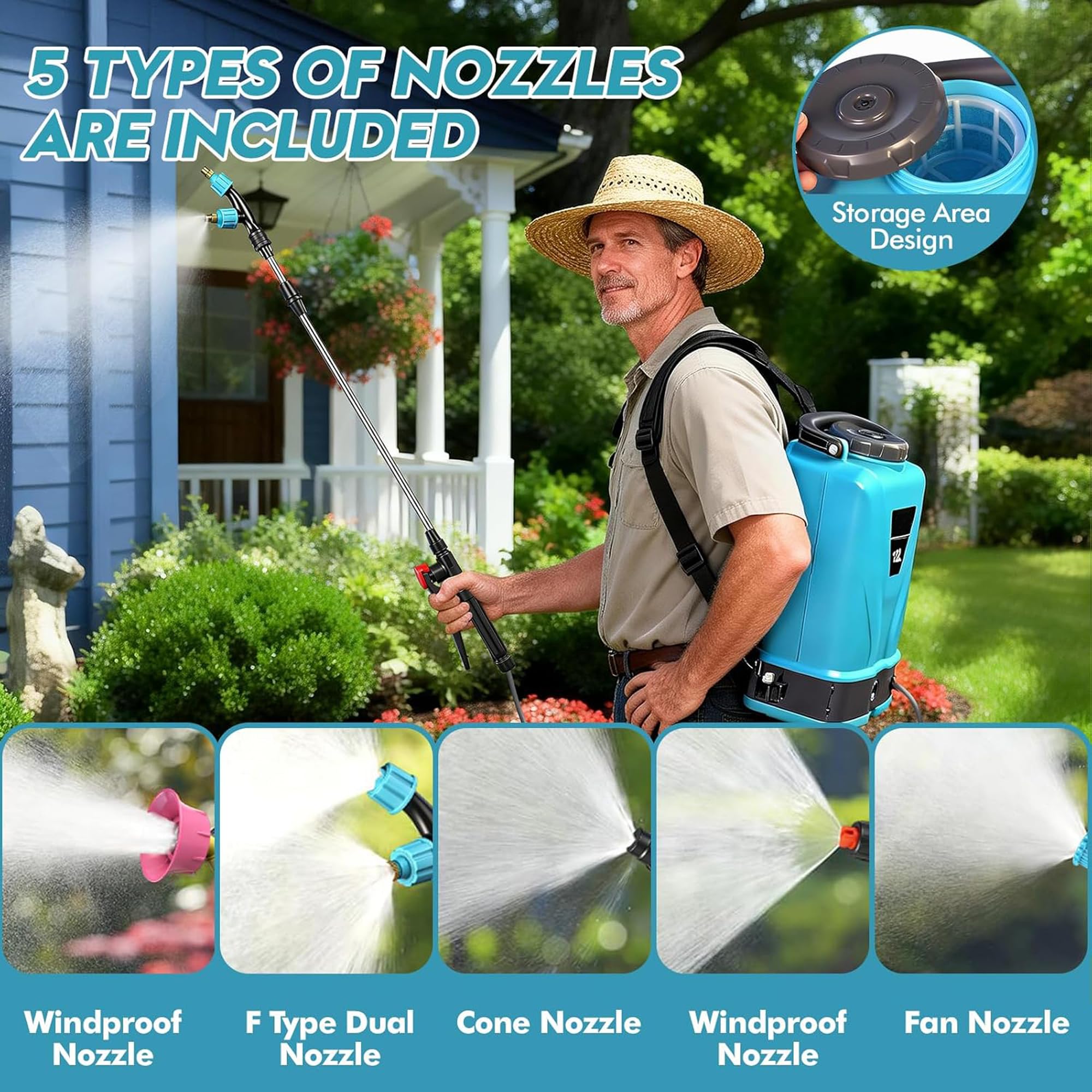Fumigadora De Mochila Eléctrica con Batería De 12l, Pulverizador De Jardín Eléctrico con Mochila con 5 Boquillas De Niebla, Lanza Larga Retráctil para Césped, Jardín Y Patio