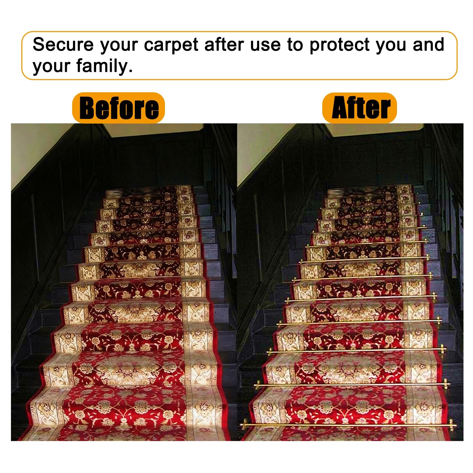 Paquete de 6 alfombras antideslizantes de latón antiguo Ro Easy Inll con tornillos, tapón deslizante para irways y corredores, 66 cm / 26in de longitud
