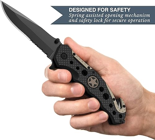 Miniatura 2 de Swiss Safe Cuchillo táctico 3 en 1 para militares y socorristas - Fibra de carbono gris