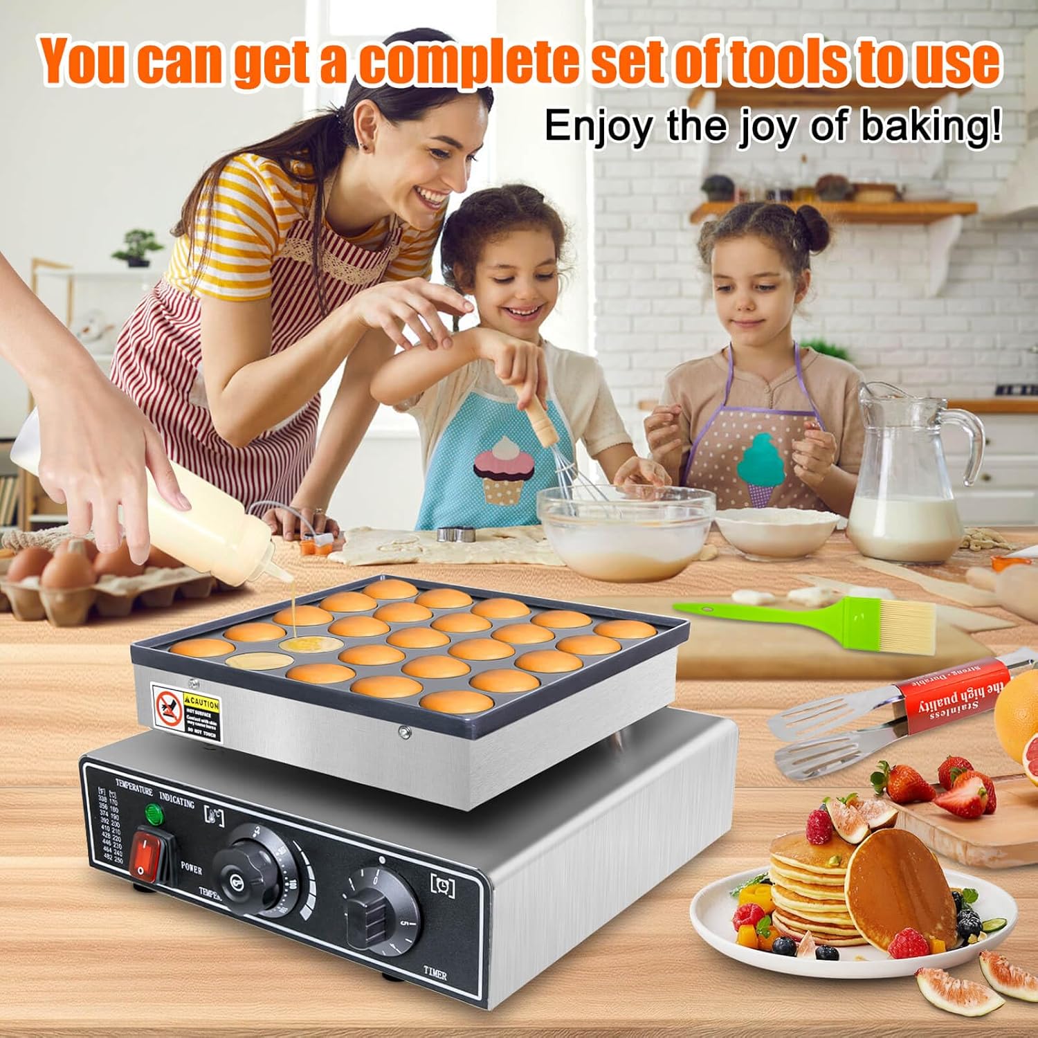 Mini Pancake Maker 25pcs, Dutch Pancake Baker Maker Commercial Poffertjes Electric Dorayaki Maker, Stainless Steel, Temp & Time Control, 900W Commercial Pancake Maker, 50-300℃ Poffertjes Maker