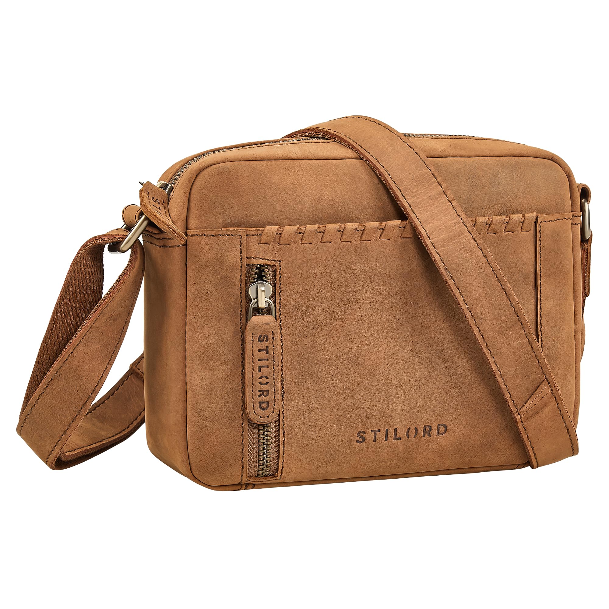 STILORD Marisa Bolso Bandolera Mujer Pequeño Cuero Boho - Bolsa de Hombro Estilo Crossbody Bag en Piel Auténtica con Cremallera para Colgar para Cada Día Color:Tan-marrón-Oscuro