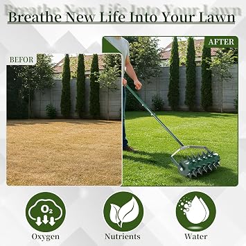 18in Lawn Aerator, Heavy Duty Rolling Aerator Lawn Tool, Manual Lawn Aerator Yard Aerator