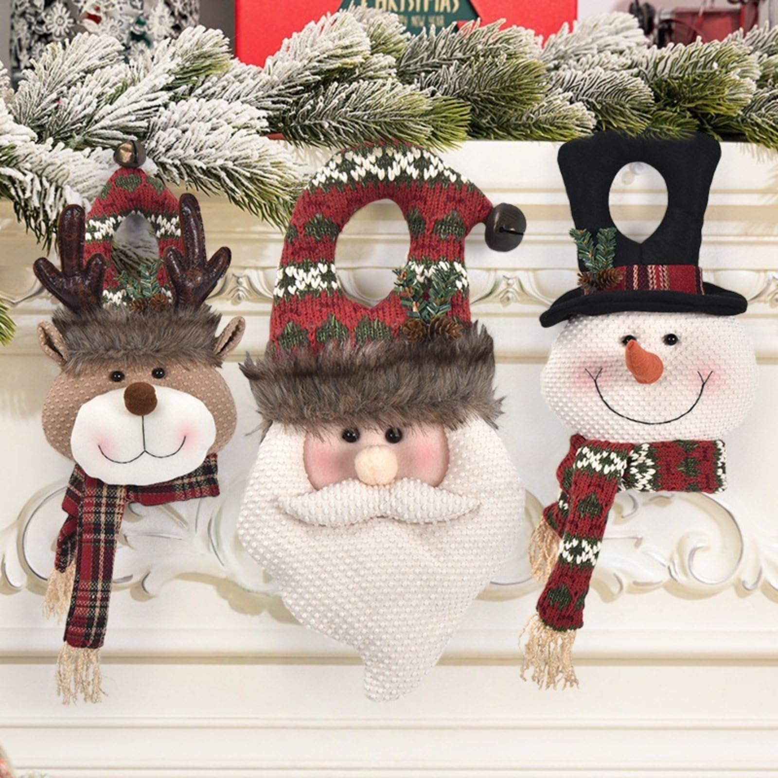 3pcs Christmas Decoration Pendant Christmas Door Hanger Door Ring Elderly Snowman Elk Pendant Decoration
