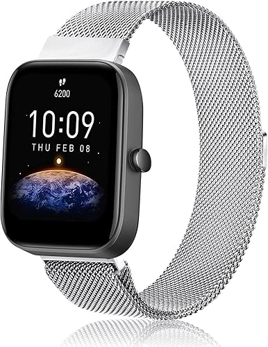 Amzpas Bandas de metal para Amazfit Bip U Pro Bip U Bip 3 Pro Bip 3 Bip S Bip S Lite Bip Lite, correa de repuesto de acero inoxidable ajustable