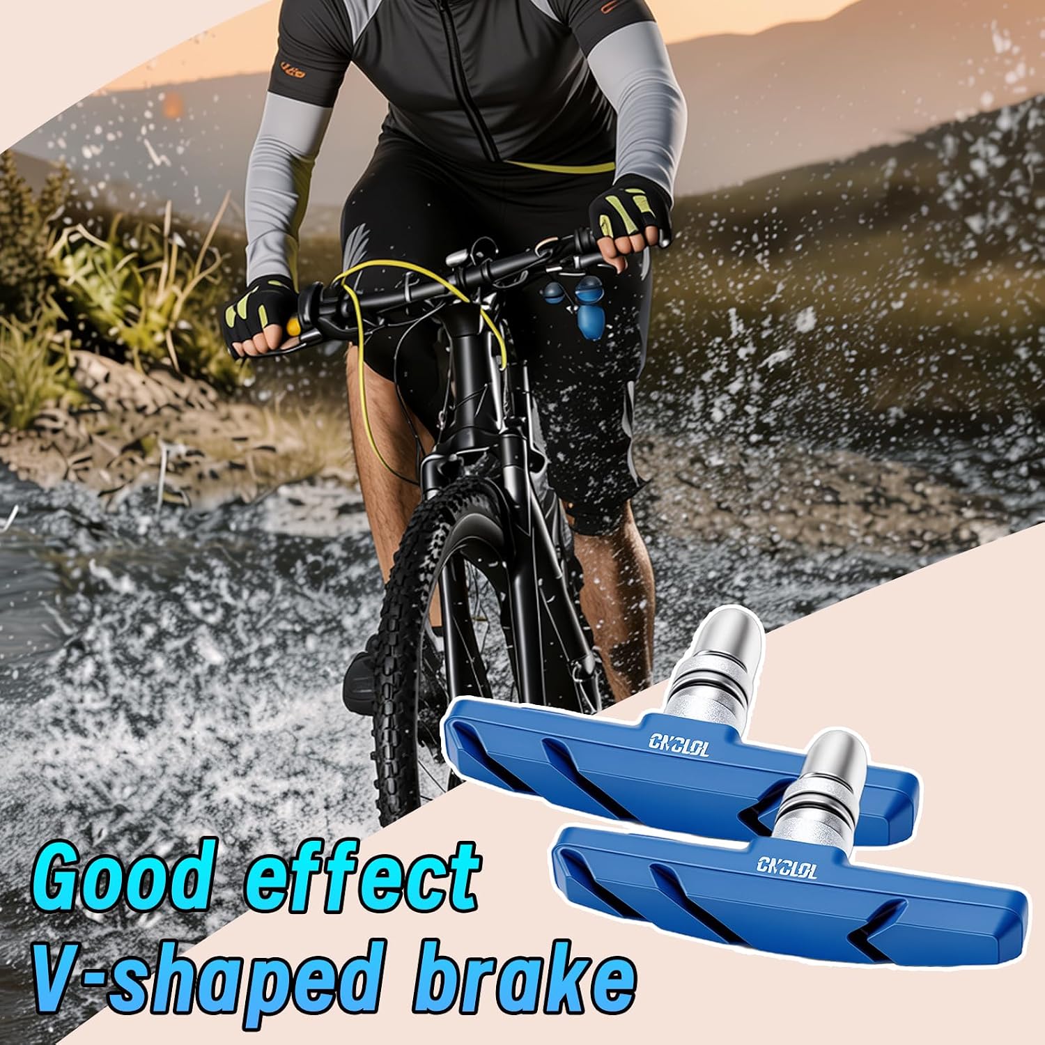 Chooee Bike V-Brake Pads, Bicycle 70mm Brake Blocks Set, 2 Pairs Universal Brake Shoes, Blue