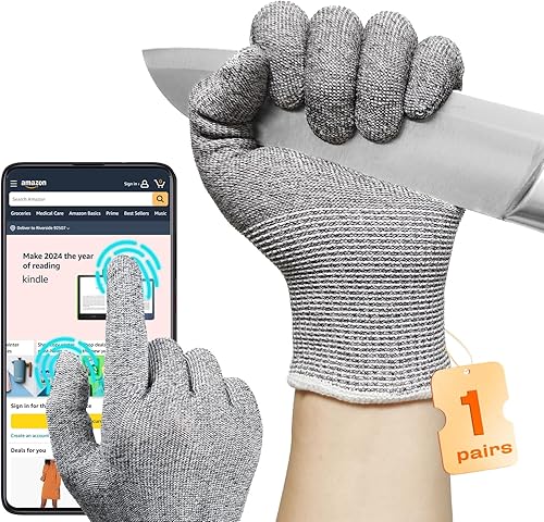 JDL Guantes protectores grises XL, resistentes a los cortes, aptos para pantalla táctil, 100% seguros para alimentos, cómodos y duraderos